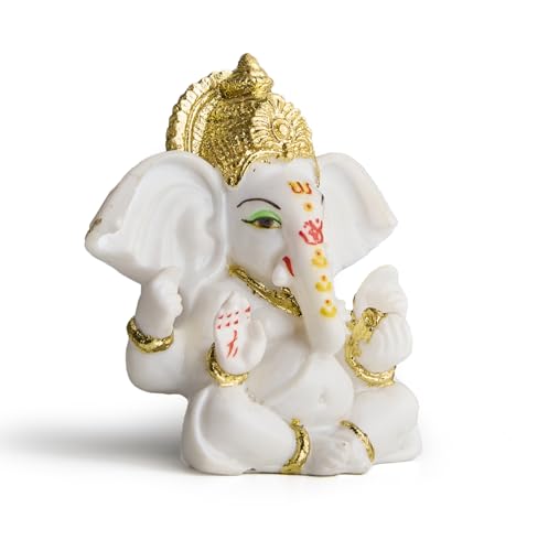 ESPLANADE Resin Ganesh Murti for Car Dashboard Ganesha Idol for Home Temple & Office Desk Décor, Ganpati Miniature Statue for Mandir (3.7" Inches)
