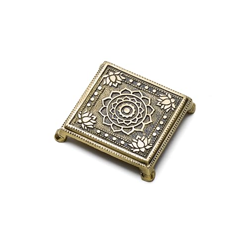 ESPLANADE Brass Engraved Pooja Chowki – Antique Peetha God’s Stool, Lotus Design Handcrafted Brass Patla for Home Pooja Mandir (Shree Yantra)