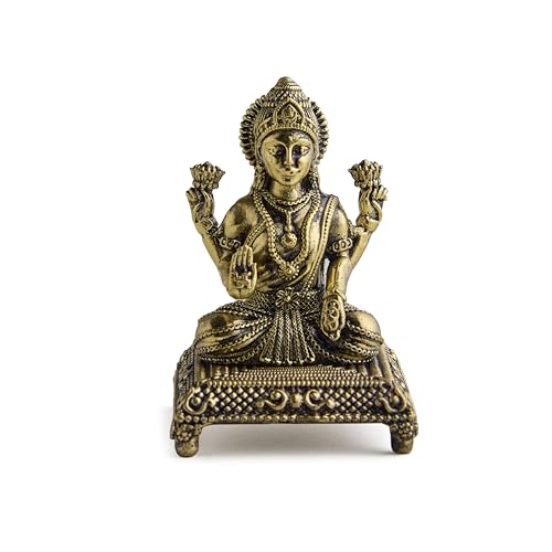 ESPLANADE Brass Laxmi Murti - 3 inch, Small Lakshmi Idol for Home Mandir, Diwali, Pooja Décor, Housewarming Gift Detailin