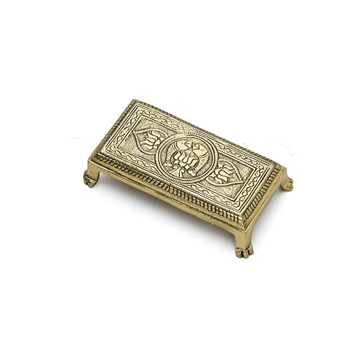 Esplanade Brass Engraved Pooja Chowki – Antique Peetha God’s Stool, Lotus Design Handcrafted Brass Patla for Home Pooja Mandir (Lotus)