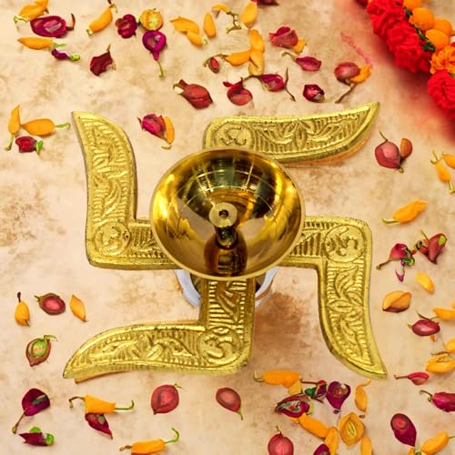 eSplanade Brass Swastik Shape Diya Religious Antique Temple Pooja Articles Home Office & Table Decor Diwali Decoration Peetal Deepak