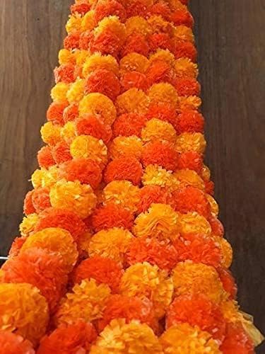 eSplanade Artificial Marigold Flower Garlands for Home Decor - Pack of 5 Strings - Multi-colour- 4 to 4.5 Feet Length