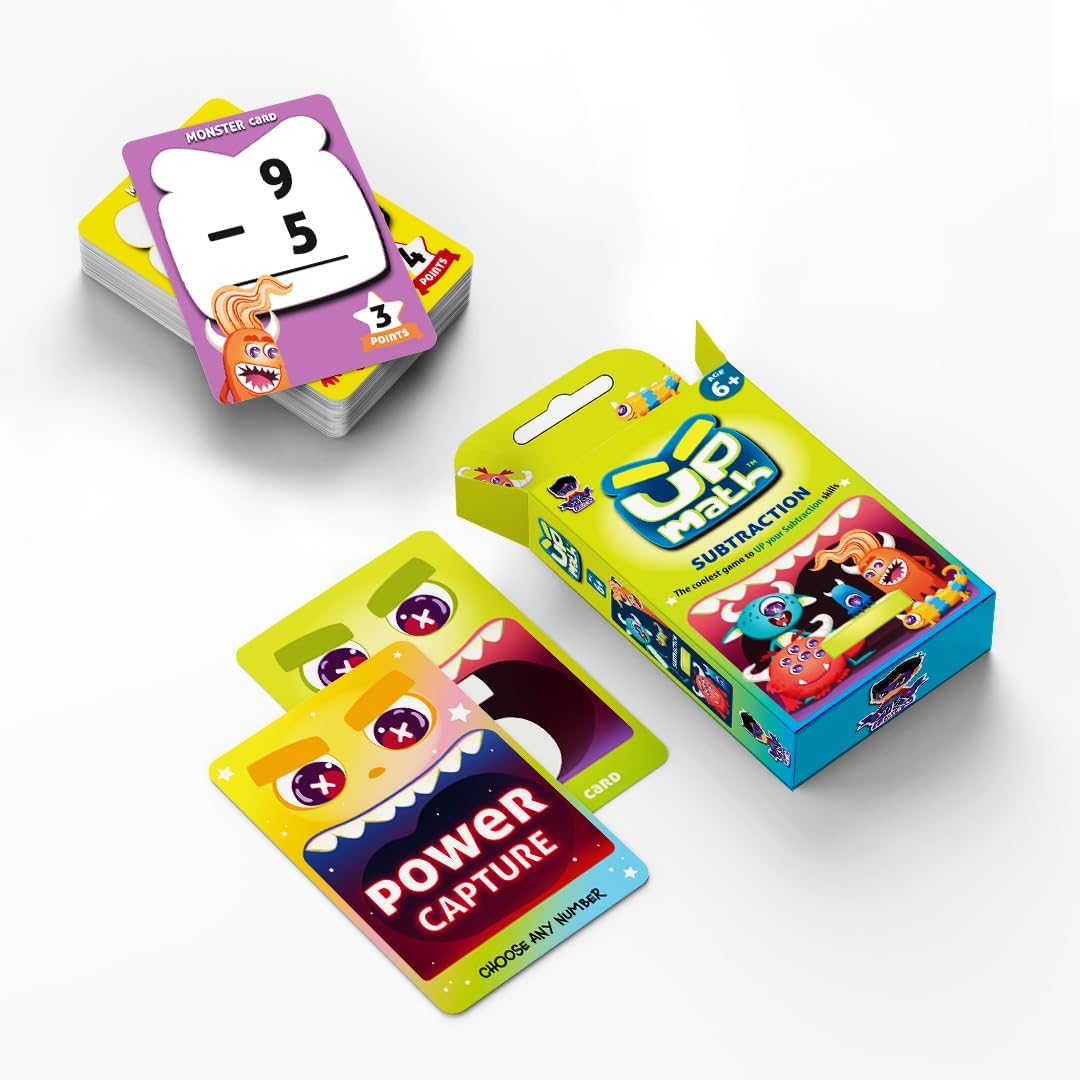 Yuka Champs Upmath Flash Cards for Subtraction, Math Card Games for Kids Ages 6-12, Multi Level Play Homeschool Educational Games, Learn Upto Double Digit Subtraction, 135 Cards, 1-4 Players