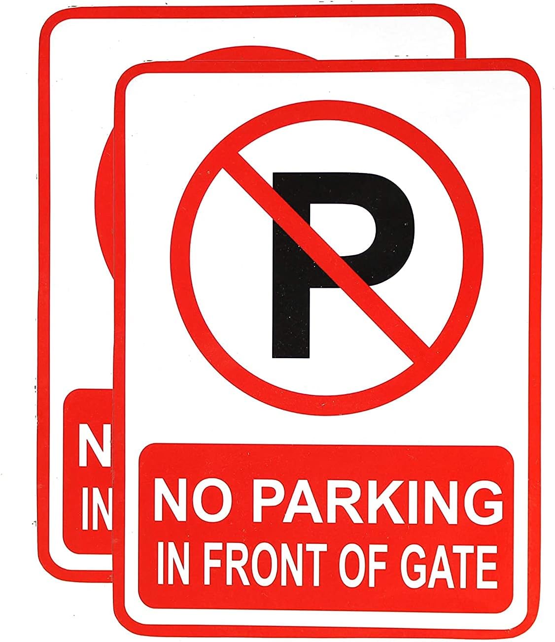 eSplanade No Parking in Front of Gate Sign Red & White Sticker Decal - Easy to Mount Weather Resistant Long Lasting Ink (Size 7.5"x5.5")