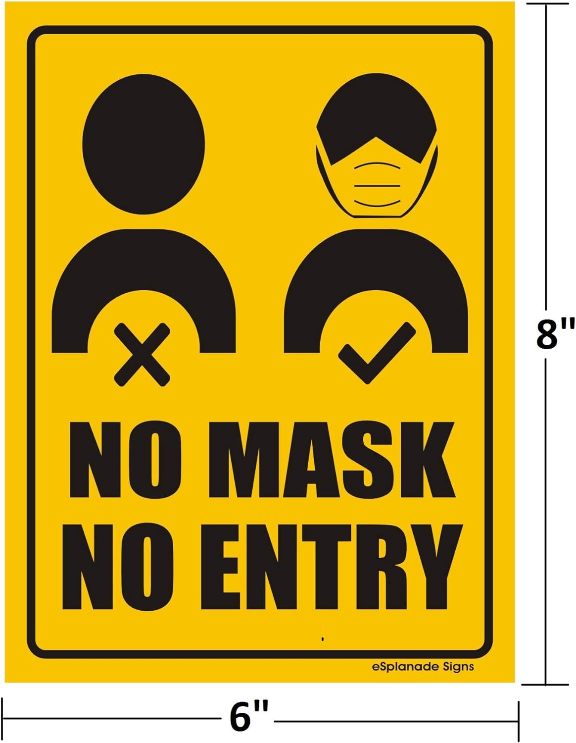 eSplanade No Mask No Entry Sign Sticker Decal - Easy to Mount Weather Resistant Long Lasting Ink Size (8" x 6")