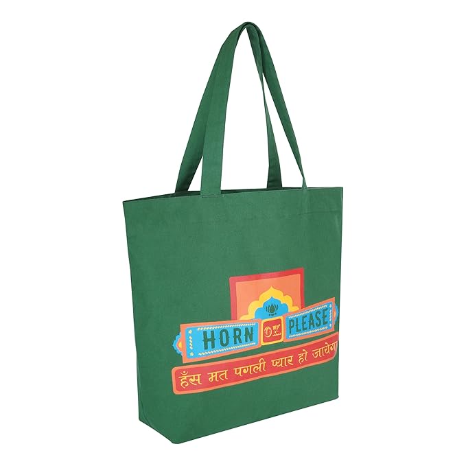 SKAPADORO Canvas Big Zip Printed Handbag Tote,100% Cotton, Inner pocket, Ecofriendly Bag for Women, Travel College Beach Shopping, Easy to Wash Everyday Shoulder Bag - Quirky Desi Graphic Designs