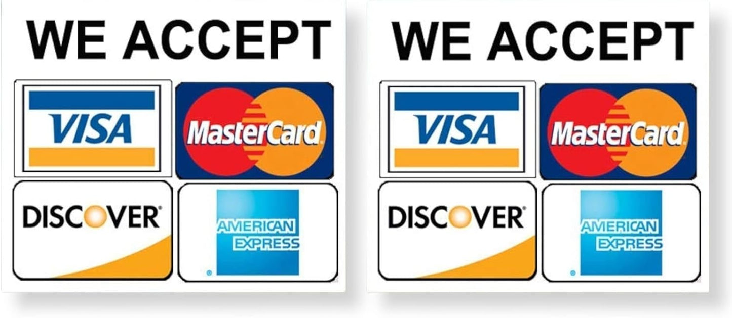 eSplanade We Accept Visa, MasterCard, Amex and Discover Credit Cards Sign Sticker Decal - Easy to Mount Weather Resistant Long Lasting Ink