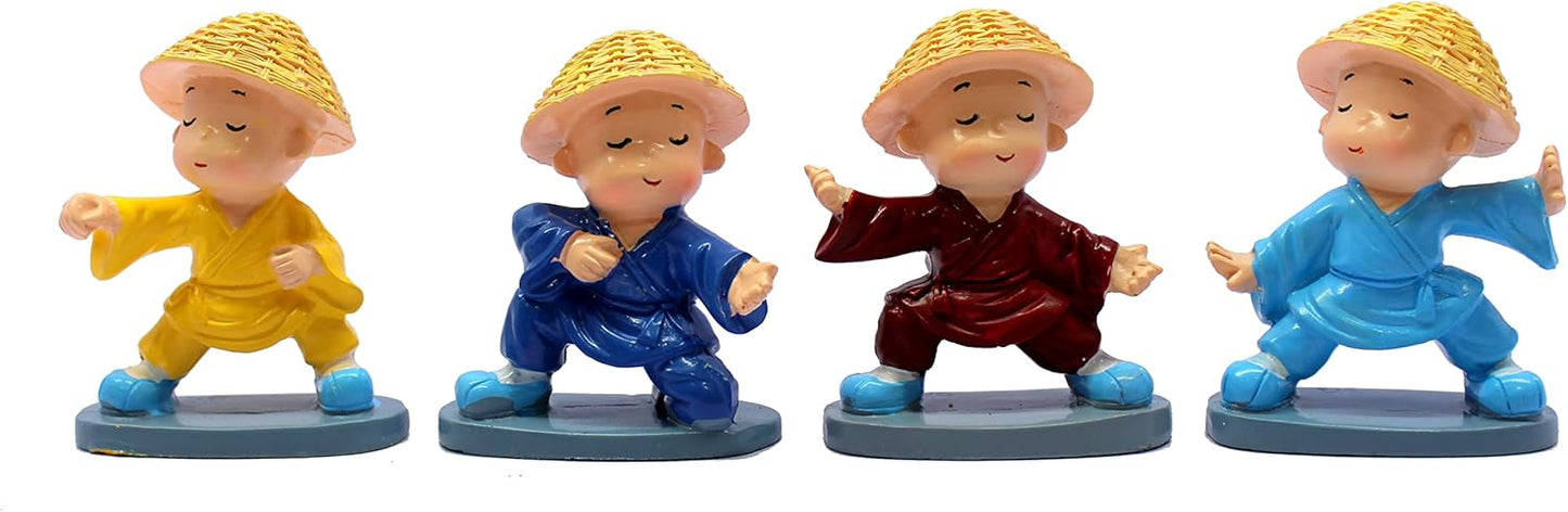 eSplanade Resin Baby Buddha Monk Statues - Set of 4 | Feng Shui Monk Figurine Showpieces | Home Décor - Car Dashboard | Multicolour - 2" Inches (Small)
