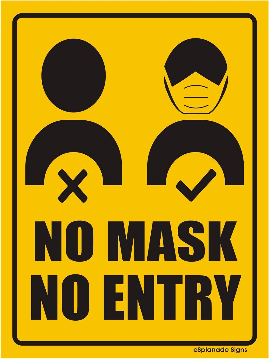 eSplanade No Mask No Entry and Sanitize Sign Sticker Decal - Easy to Mount Weather Resistant Long Lasting Ink Size (8" x 6")