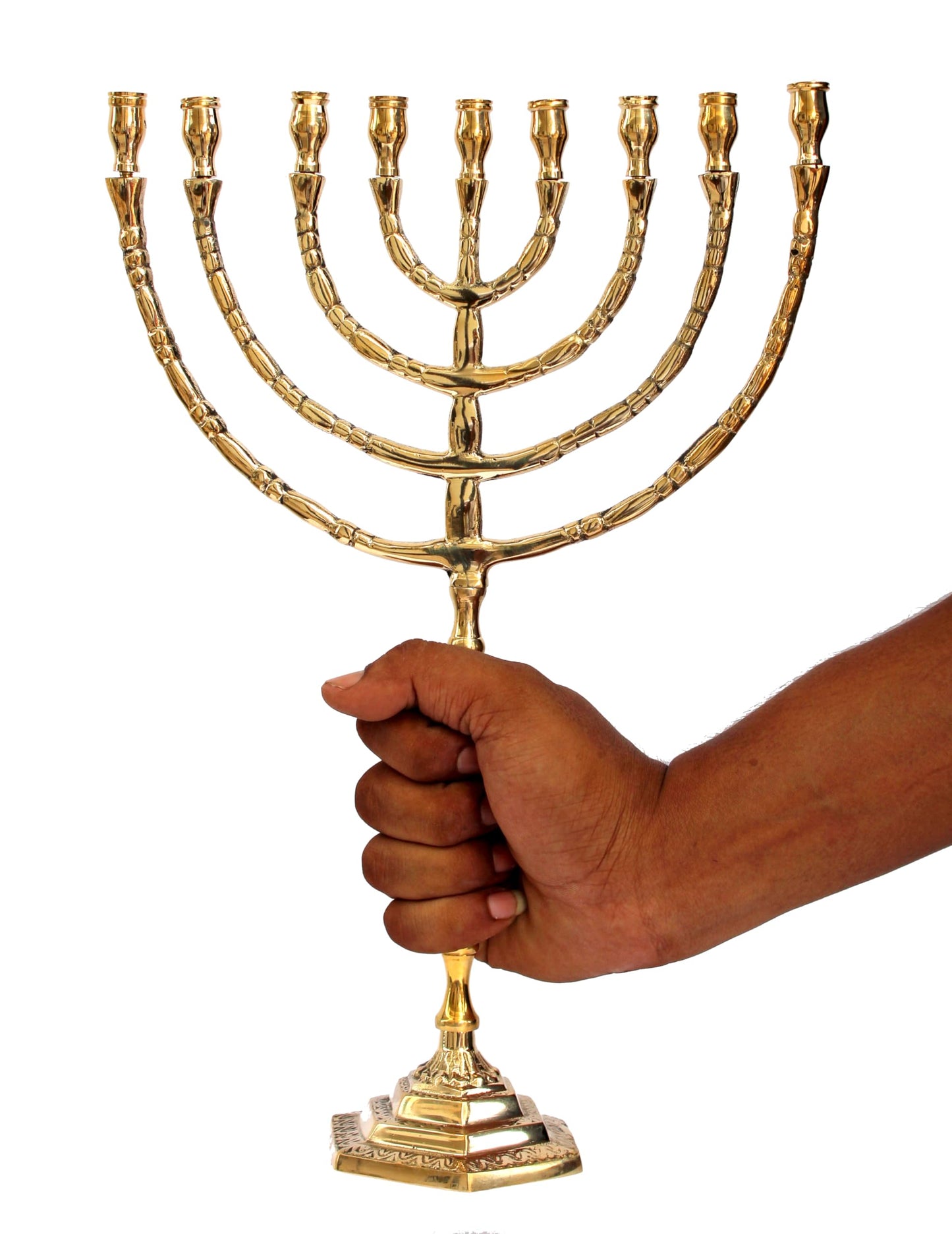 eSplanade Pure Brass Menorah 9 Branched Candle Holder | Table Centerpiece & Jewish 7 Branch Candlestick Candle Holder for Home Decor, Wedding, Church, Diwali Decoration and Gifting