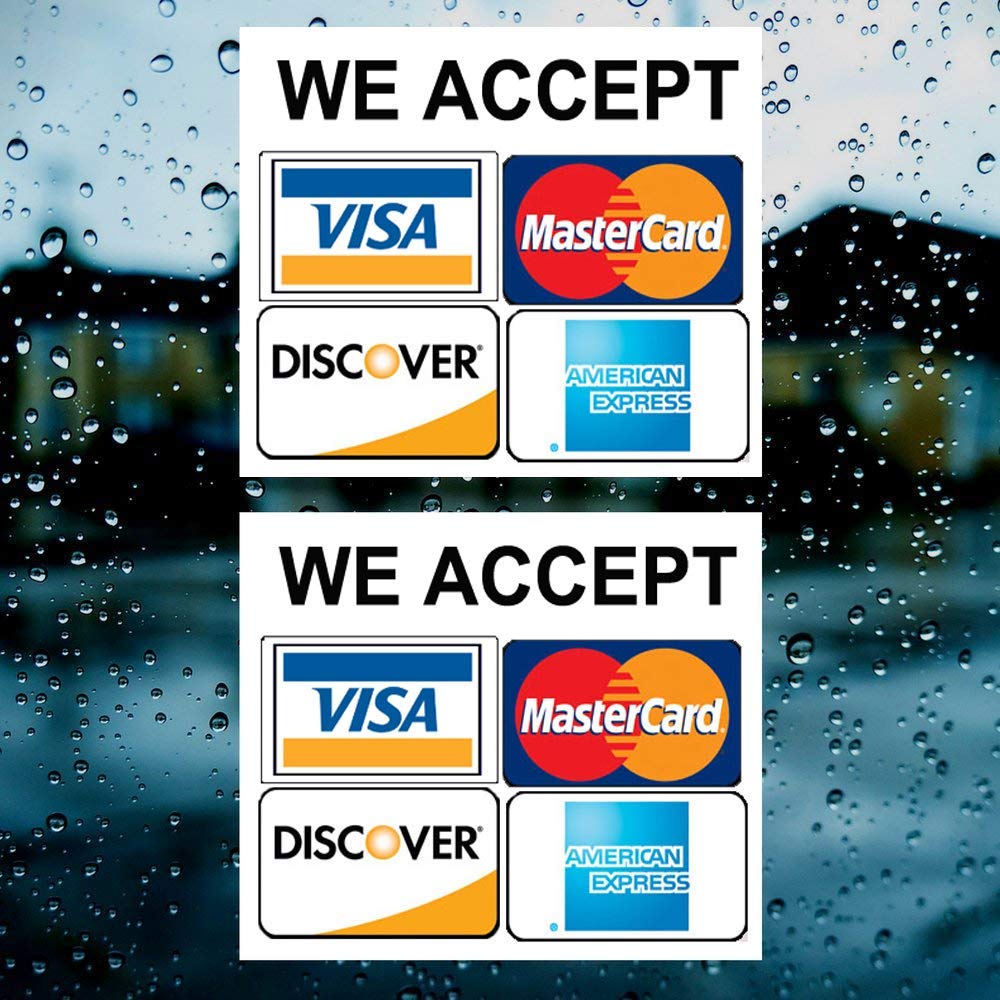 eSplanade We Accept Visa, MasterCard, Amex and Discover Credit Cards Sign Sticker Decal - Easy to Mount Weather Resistant Long Lasting Ink