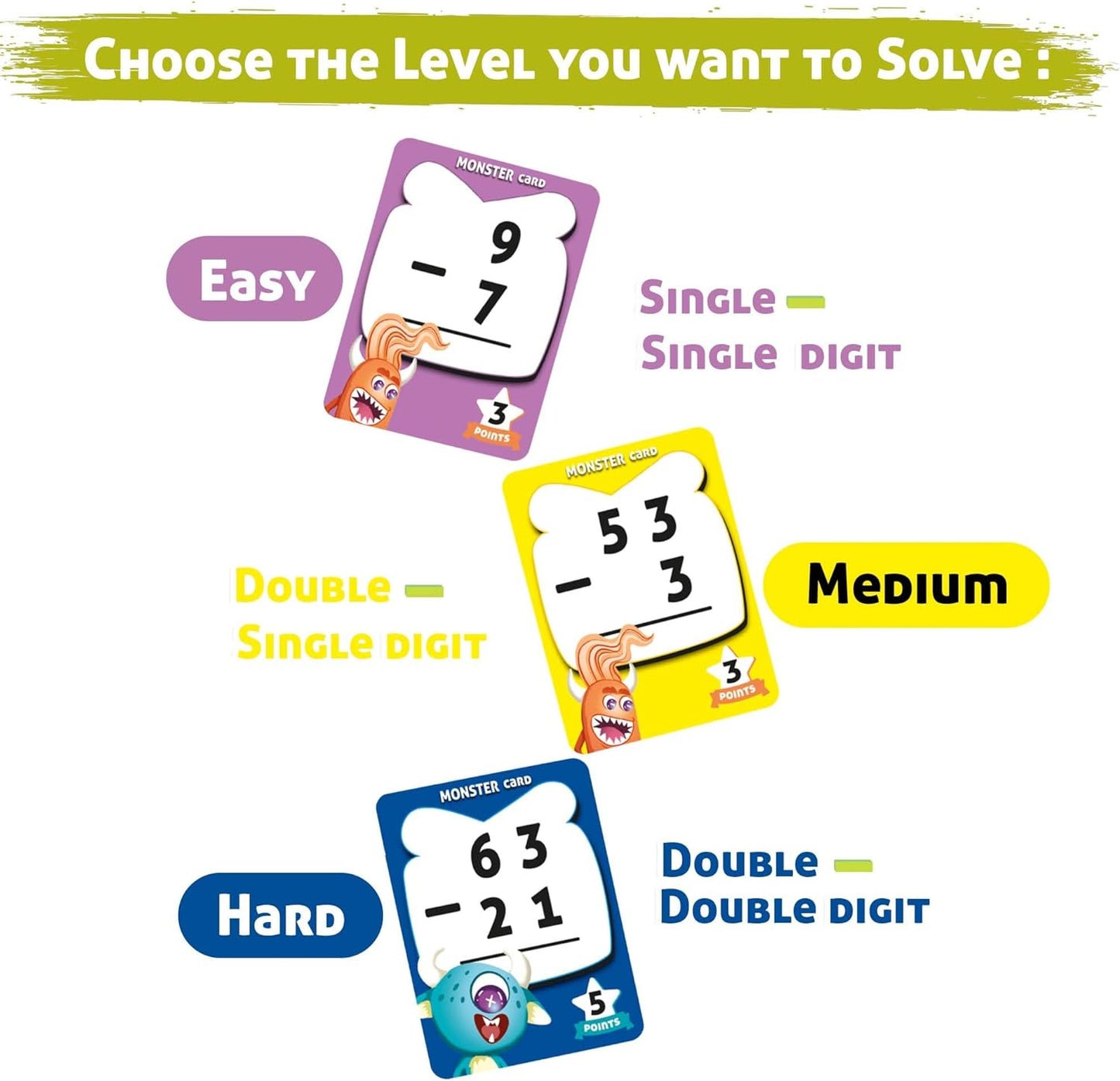 Yuka Champs Upmath Flash Cards for Subtraction, Math Card Games for Kids Ages 6-12, Multi Level Play Homeschool Educational Games, Learn Upto Double Digit Subtraction, 135 Cards, 1-4 Players