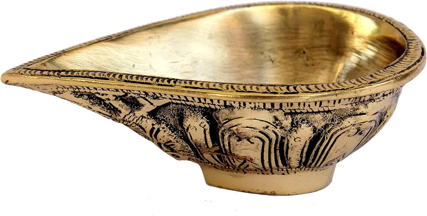 Brass Diya Deepam Oil Lamp Kuthu Vilakku | Home Decor | Golden - 4.5" Inches Length (4.5" Inch)