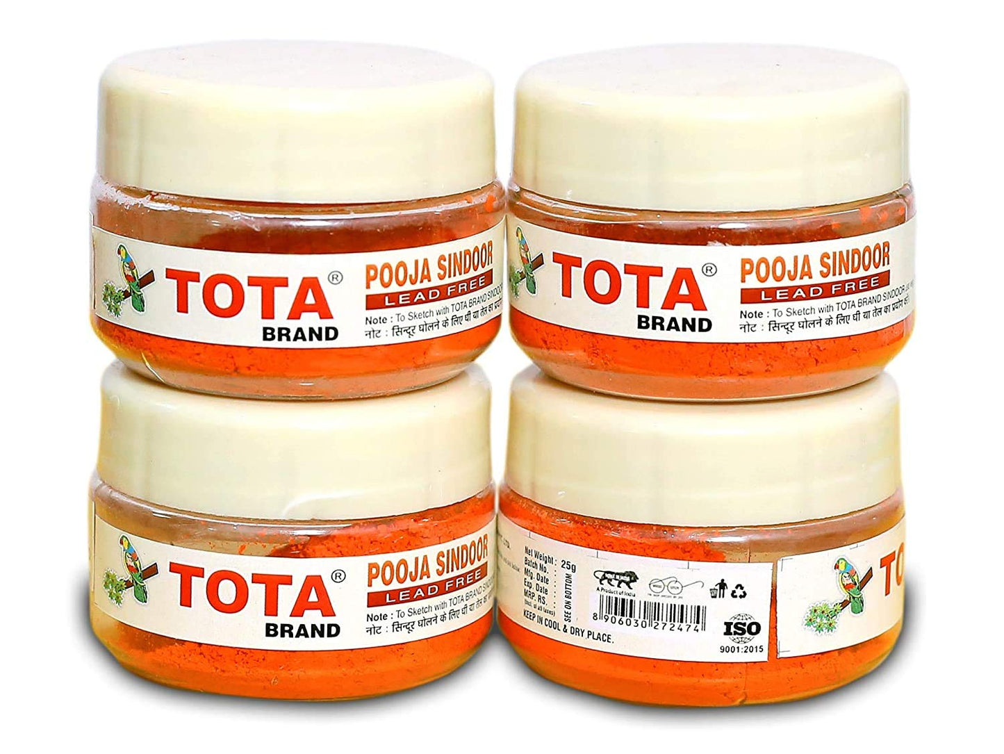 Tota Sindoor for Pooja, Tilak, Hanumanji and Ganesh ji Puja| 100% Lead Free | Pack of 4 (20gm x 4) | Colour, Orange
