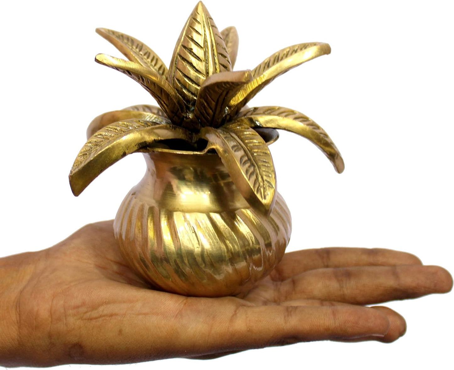 eSplanade Brass Kalash Kalasha with Leaves for Temple Attire - Decorative Items - Home Decor - Golden - 4.5" Inches & 5.75