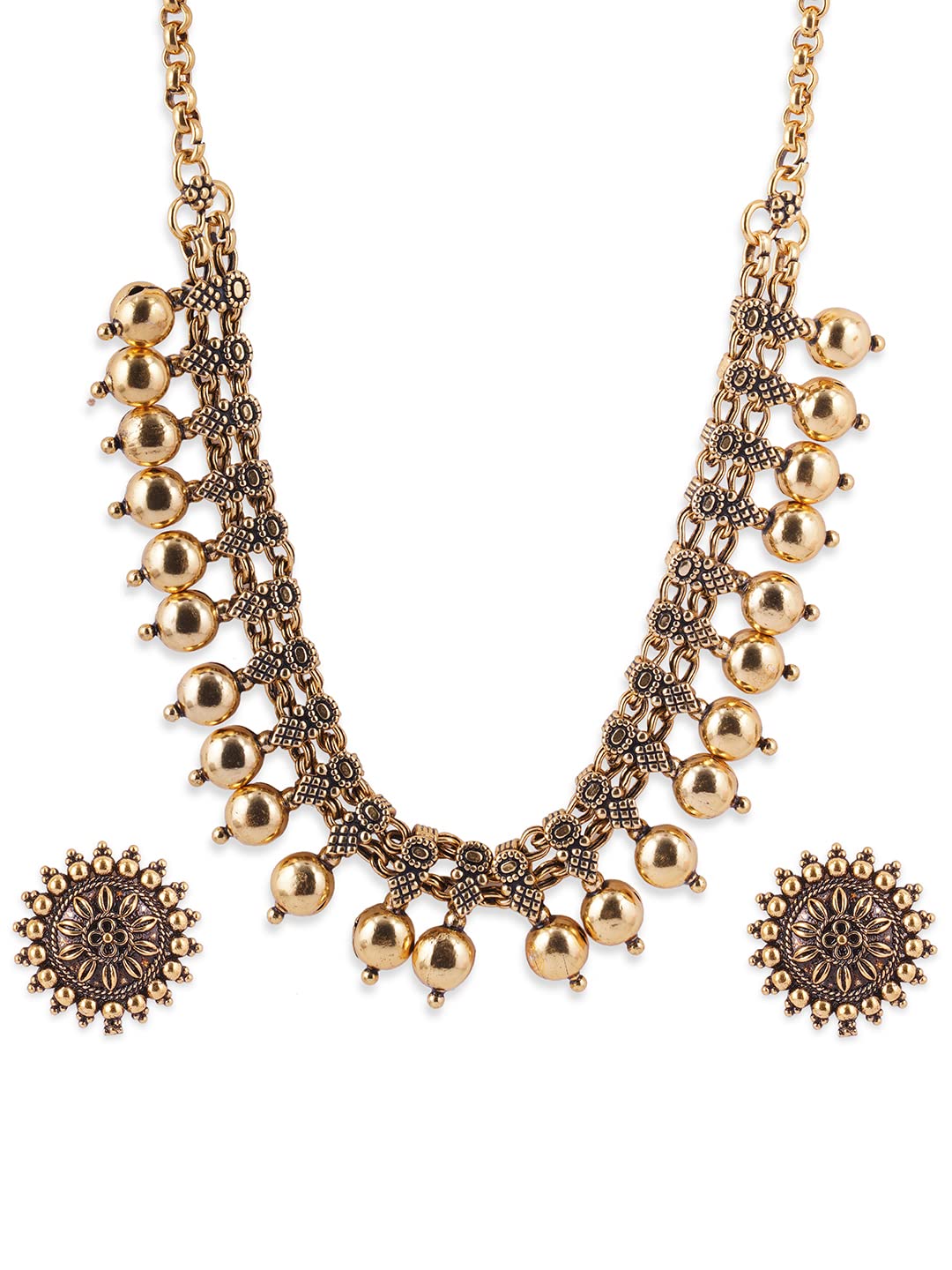 Binni s Wardrobe Women Gold-Toned German-Silver Antique Kolhapuri Jewellery Set (Necklace, 2 Earrings)