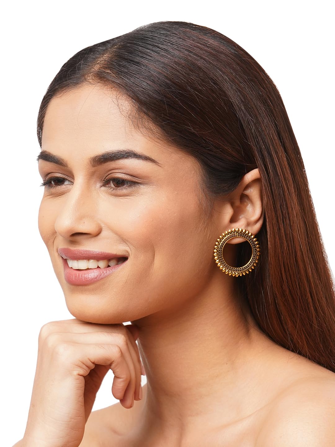 Binnis wardrobe contemporary stone Kundan beautiful round shaped drop earring