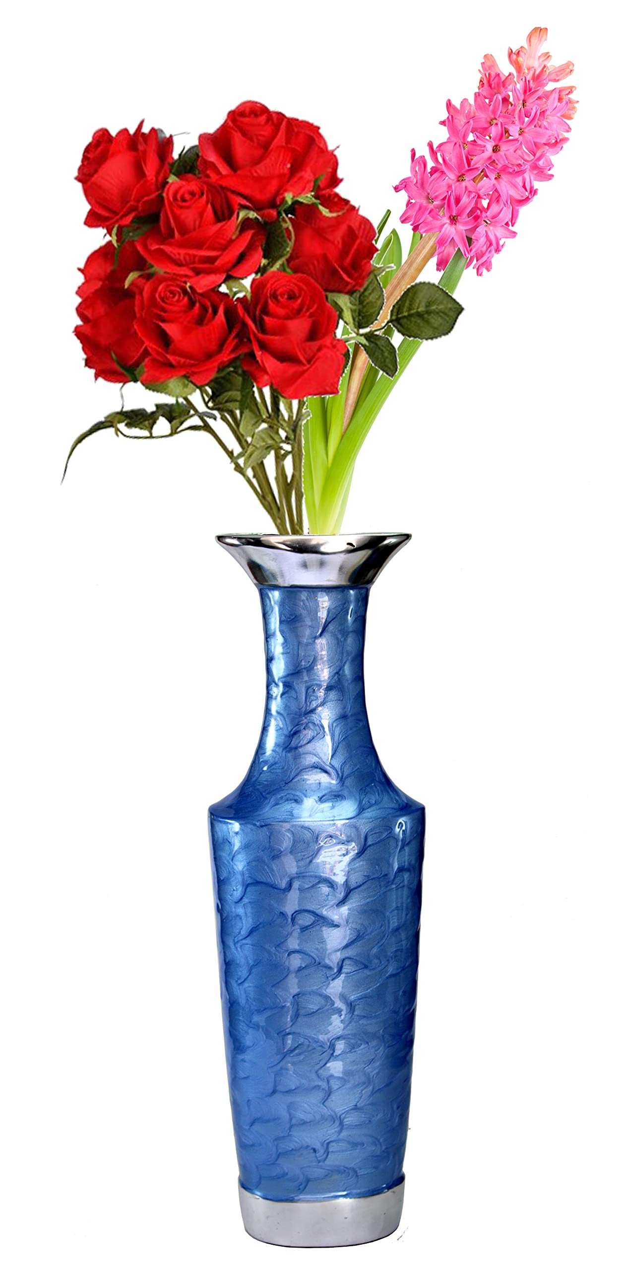 Metal Flower Vase Flower Pot Holder - Decorative Showpiece - Home Décor - Blue - 16" Inches