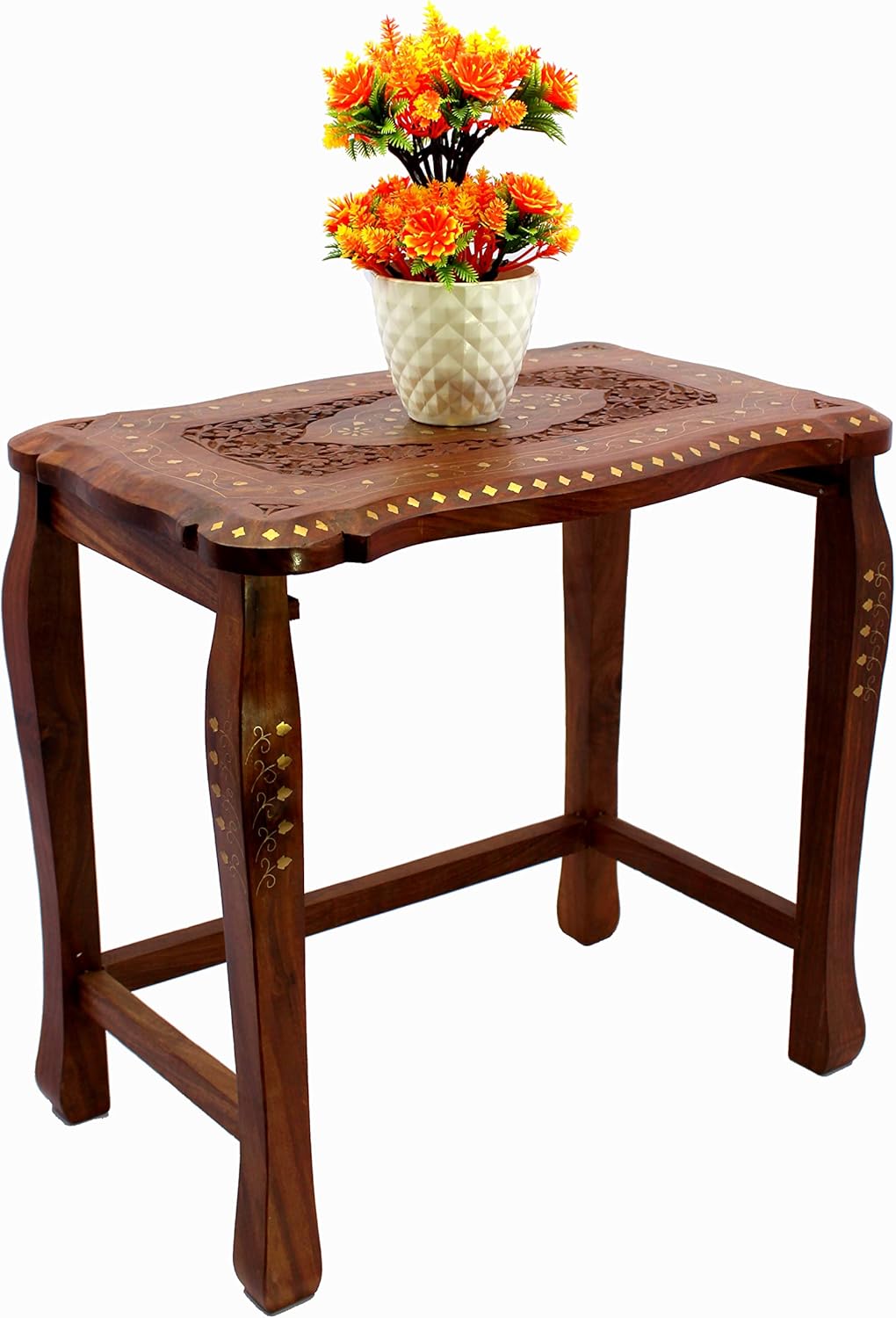 eSplanade Wooden Engraved Table Set Coffee Table for Living Room Drawing Room Dining Room - Set of 2