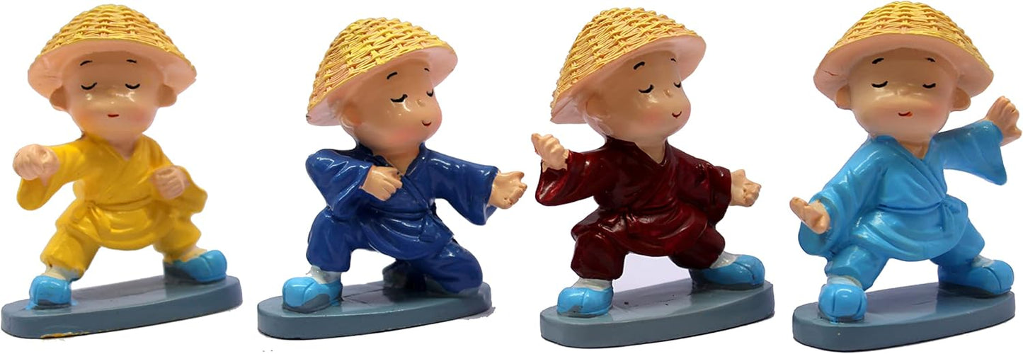 eSplanade Resin Baby Buddha Monk Statues - Set of 4 | Feng Shui Monk Figurine Showpieces | Home Décor - Car Dashboard | Multicolour - 2" Inches (Small)