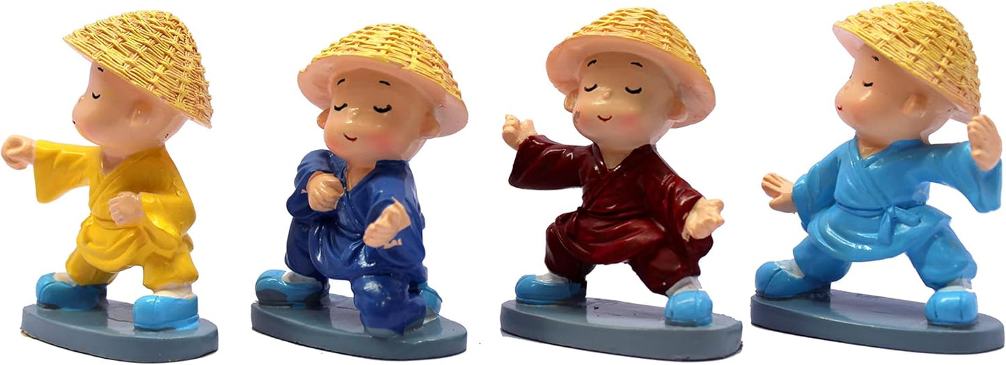 eSplanade Resin Baby Buddha Monk Statues - Set of 4 | Feng Shui Monk Figurine Showpieces | Home Décor - Car Dashboard | Multicolour - 2" Inches (Small)