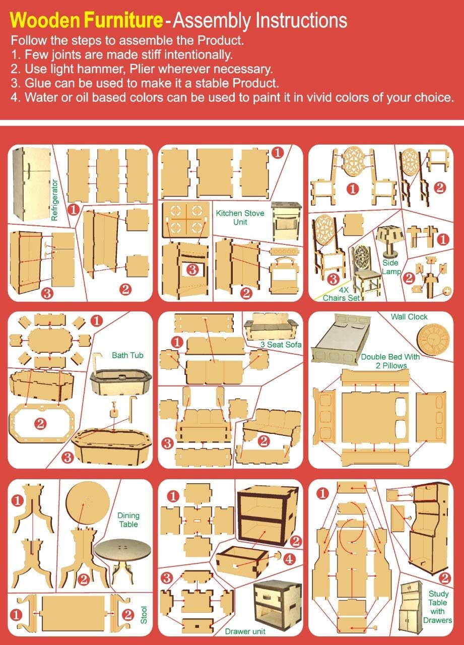 StonKraft Wooden Miniature Furniture - Home Decor, Construction Toy, Modeling Kit, School Project - Easy to Assemble (extended furniture)