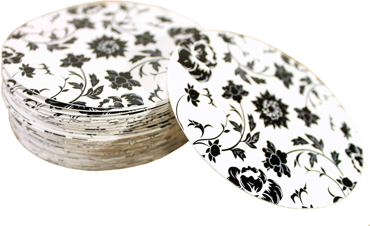 eSplanade Disposable Printed Paper Coasters - Use and Throw Reversible Round Paper Coasters - Set of 100 - Red & Black Floral