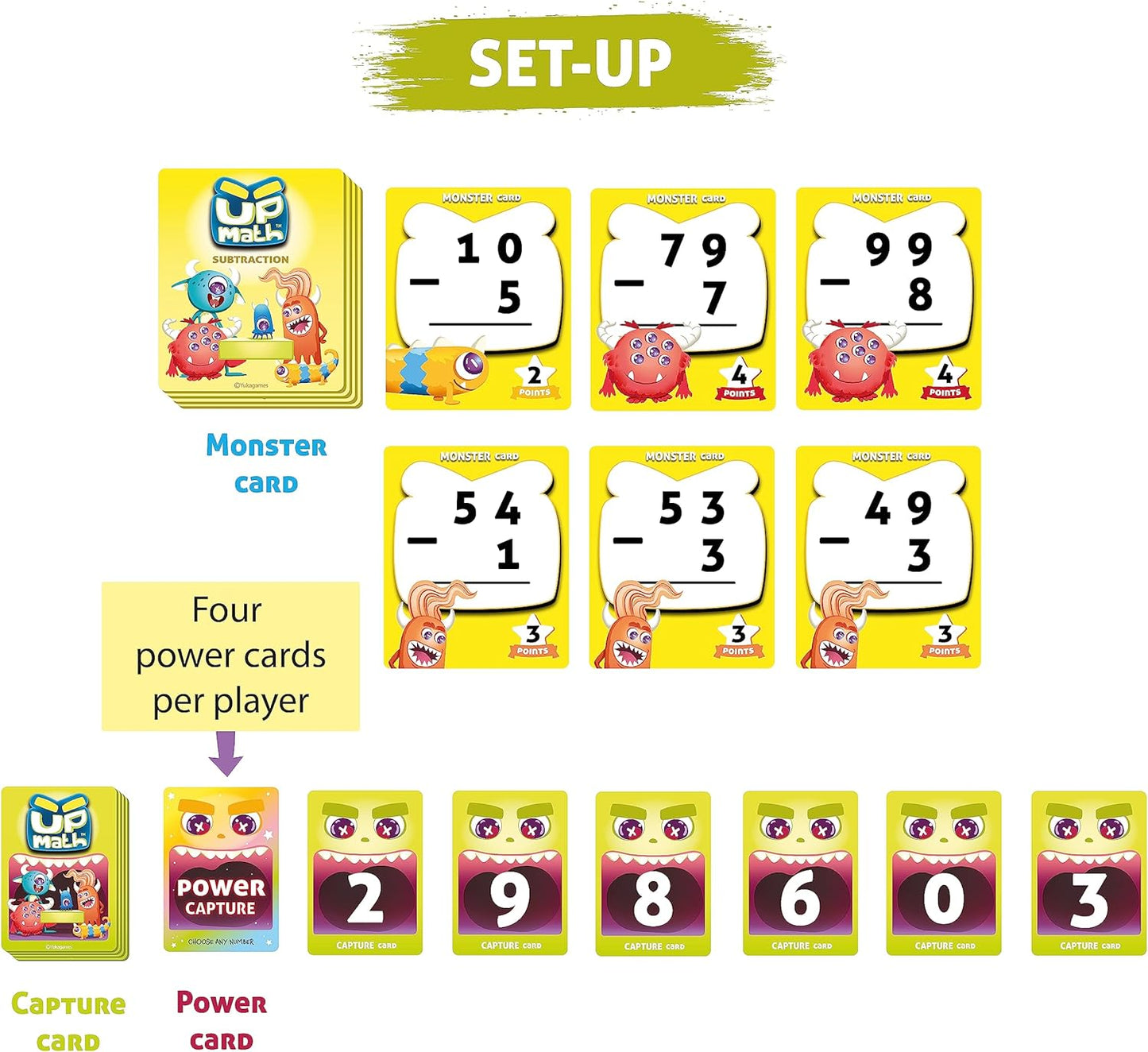 Yuka Champs Upmath Flash Cards for Subtraction, Math Card Games for Kids Ages 6-12, Multi Level Play Homeschool Educational Games, Learn Upto Double Digit Subtraction, 135 Cards, 1-4 Players