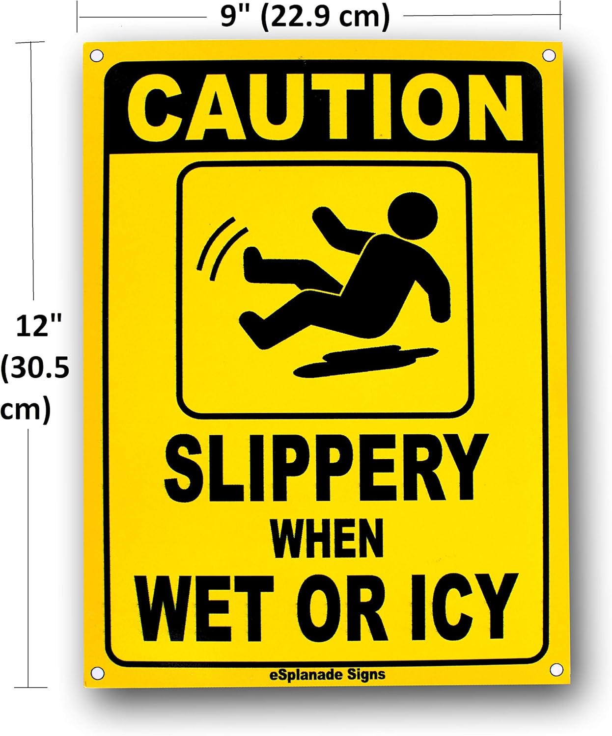eSplanade Caution - Slippery When Wet Or Icy Sign Sticker Decal - Easy to Mount Weather Resistant Long Lasting Ink (Size 12"x9")