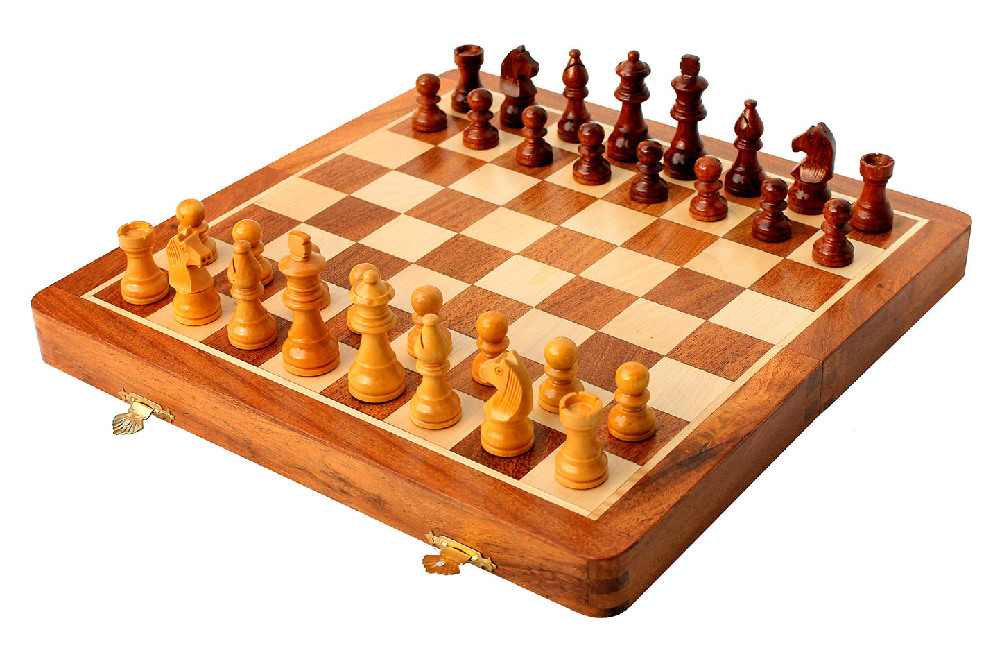 StonKraft Wooden Chess Game Board, Wooden Chess Pieces with Storage Slots (14" x 14" Inch)