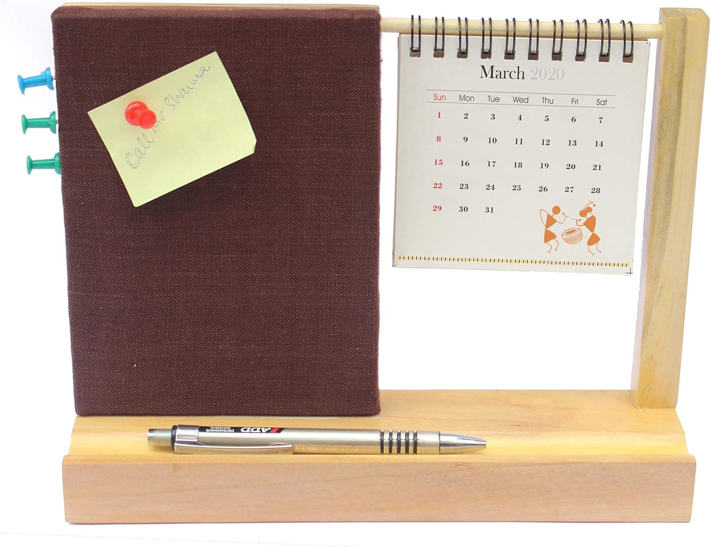 IVEI Warli Desk Calendar with Pin Board - Desk Organizer - Utility Desktop Calendar - Table Top Calendar Set - Desk Calendar Holder with Pin Board for Home, Office Desk Decor, Study Room