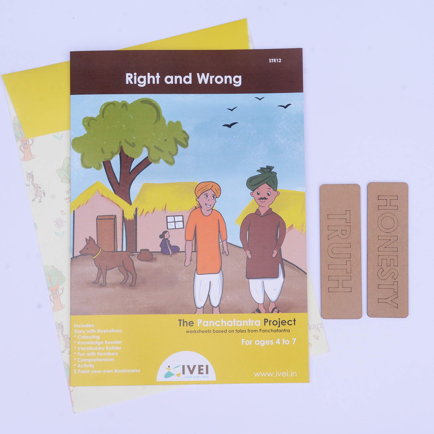 IVEI Panchatantra Kids Learning Book - Workbook and 2 DIY Bookmarks of Panchatantra Story - Colouring Activity Worksheets - Creative Fun Activity and Education For Kids - Right And Wrong