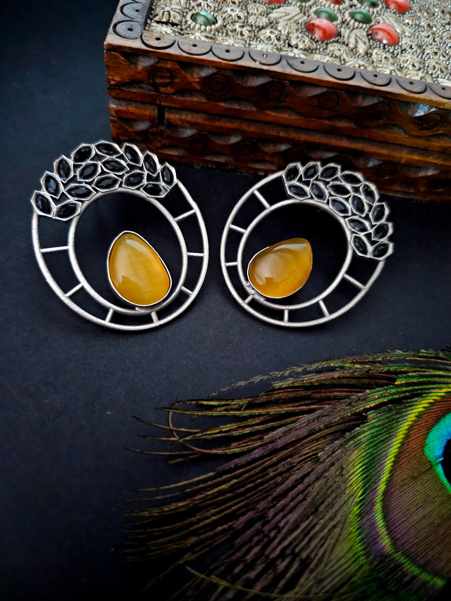 Binnis wardrobe contemporary ruby stone Kundan beautiful round shaped drop earring- Multicolor