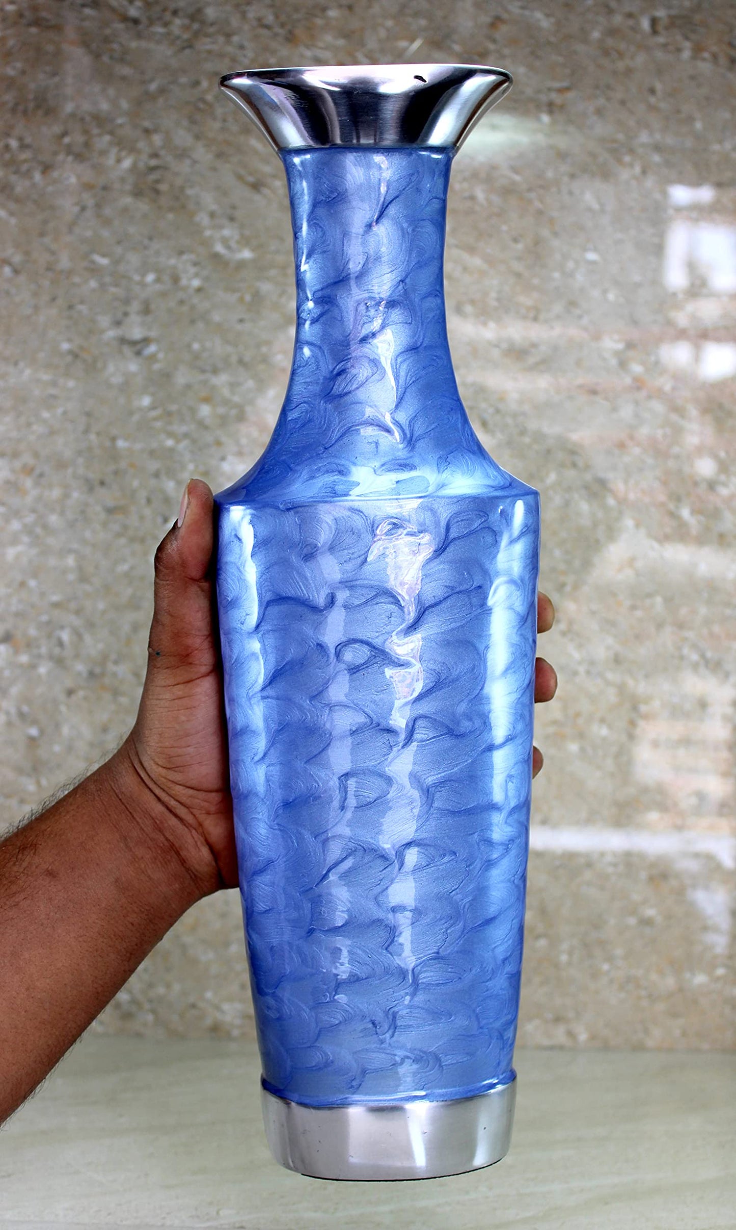 Metal Flower Vase Flower Pot Holder - Decorative Showpiece - Home D?©cor - Blue - 16" Inches