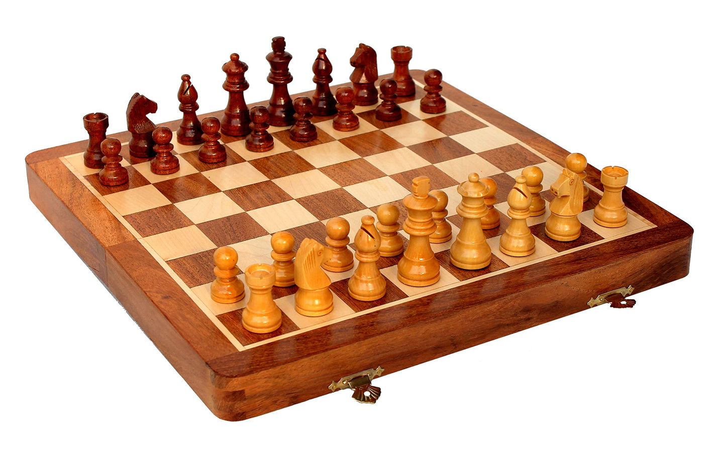 StonKraft Wooden Chess Game Board, Wooden Chess Pieces with Storage Slots (14" x 14" Inch)