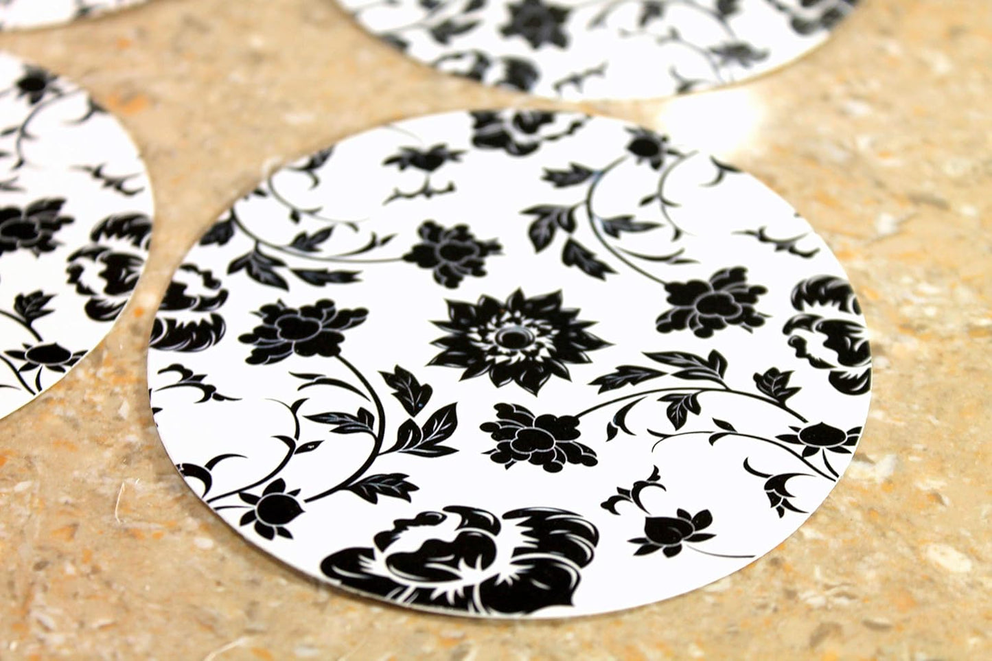 eSplanade Disposable Printed Paper Coasters - Use and Throw Reversible Round Paper Coasters - Set of 100 - Red & Black Floral