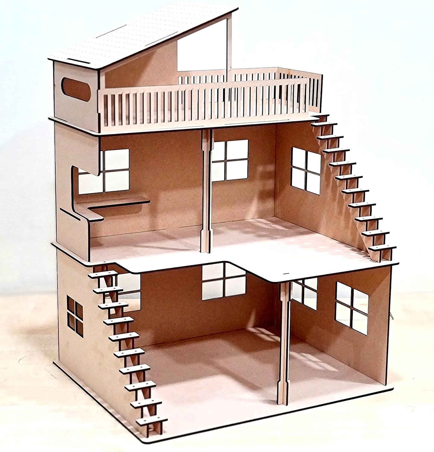 StonKraft Wooden Doll House Dollhouse - Home Decor, Construction Toy, Modeling Kit, School Project - Easy to Assemble 3D Puzzle