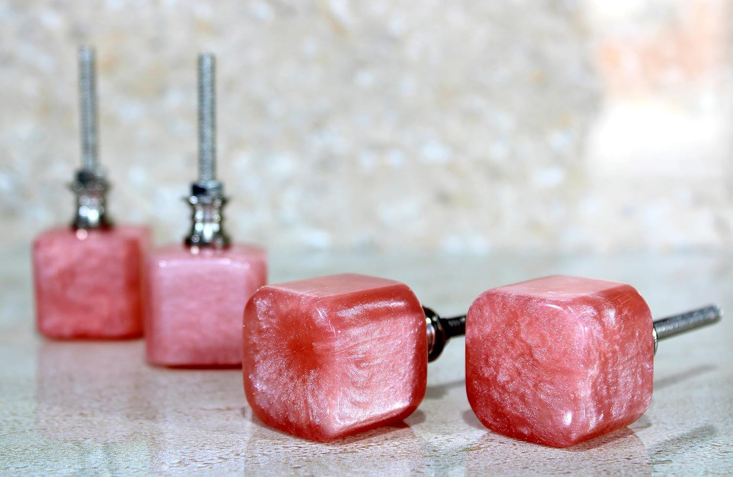 eSplanade Cupboard Drawer Door Acrylic Knobs - Set of 4 | Drawer Handles Cupboard Pulls Almirah Hooks | Acrylic Plastic - Diameter 4 cms (Pink)