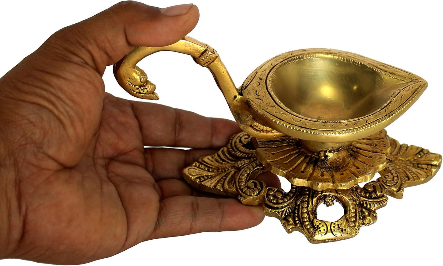 Brass Diya - 9 cms | Oil Lamp | Home Decor | Brass Deepam | Brass Lamps | Kuthu Vilakku | Lamps for Home and Office
