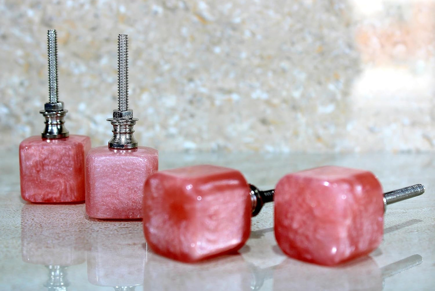 eSplanade Cupboard Drawer Door Acrylic Knobs - Set of 4 | Drawer Handles Cupboard Pulls Almirah Hooks | Acrylic Plastic - Diameter 4 cms (Pink)