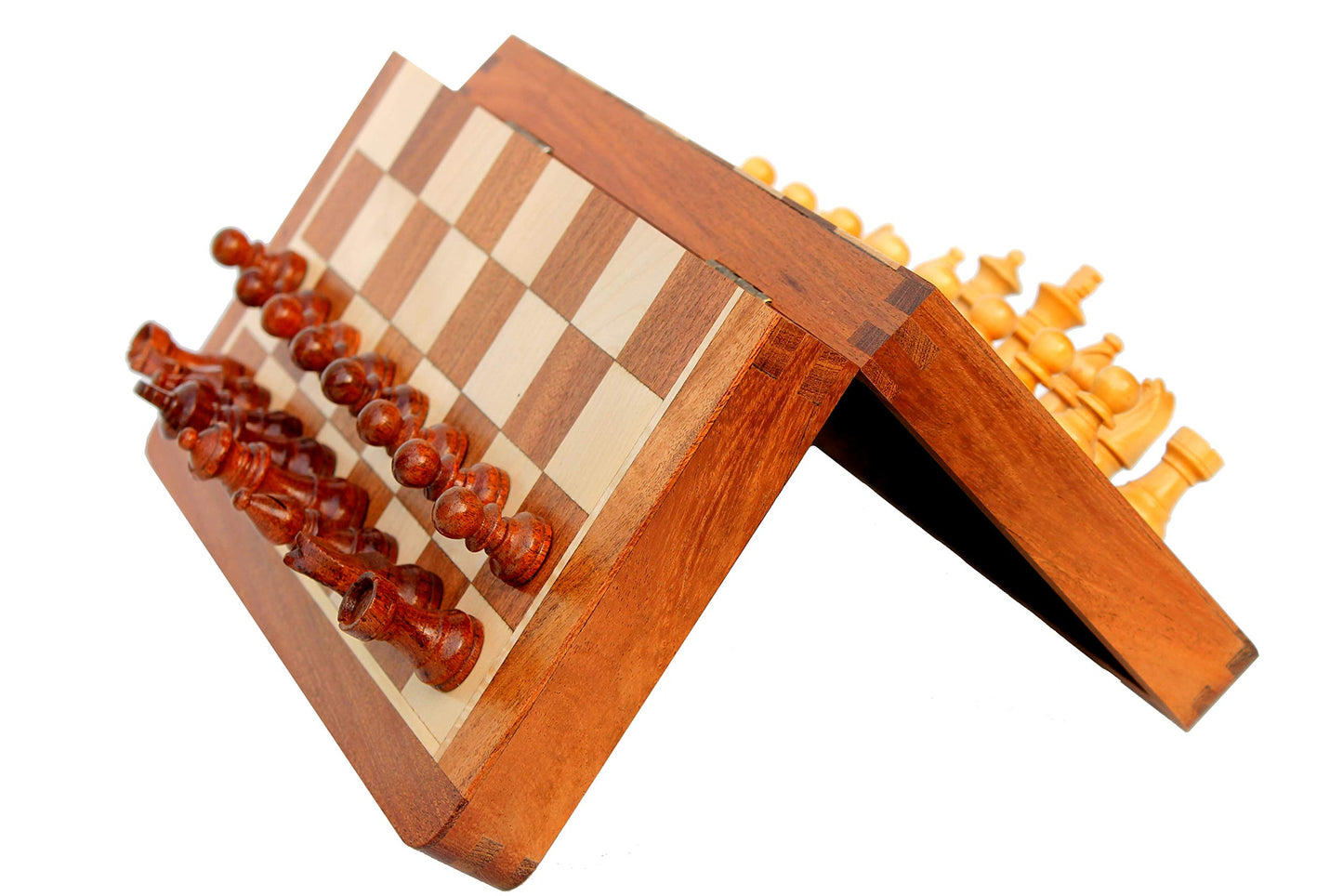 StonKraft Wooden Chess Game Board, Wooden Chess Pieces with Storage Slots (14" x 14" Inch)