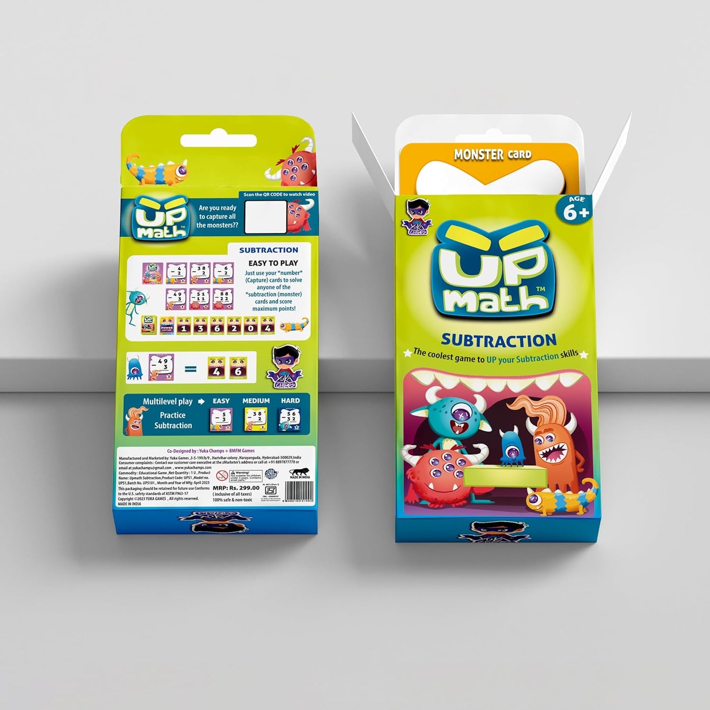 Yuka Champs Upmath Flash Cards for Subtraction, Math Card Games for Kids Ages 6-12, Multi Level Play Homeschool Educational Games, Learn Upto Double Digit Subtraction, 135 Cards, 1-4 Players