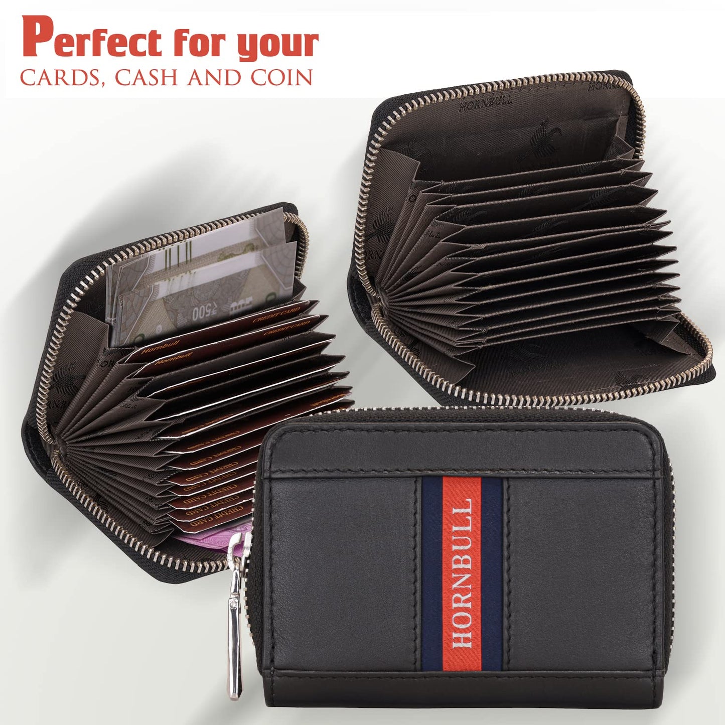 HORNBULL Dixon Black RFID Blocking Leather Wallet for Men | Vertical Credit Debit Card Holder