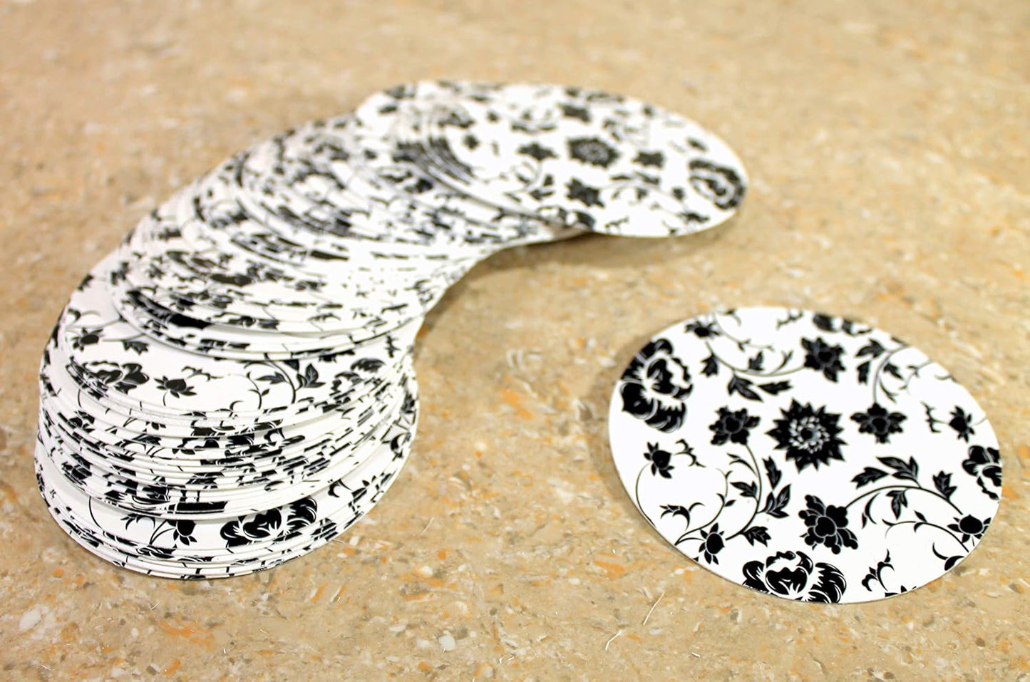 eSplanade Disposable Printed Paper Coasters - Use and Throw Reversible Round Paper Coasters - Set of 100 - Red & Black Floral