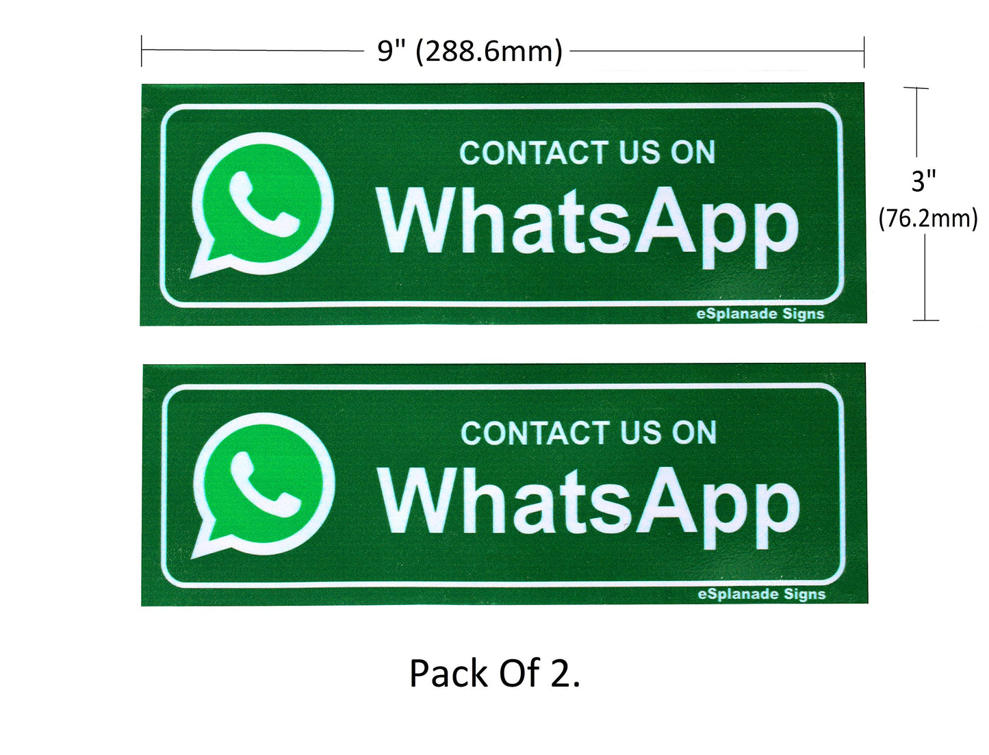 eSplanade CONTACT US ON WhatsApp Sign Sticker Decal - Easy to Mount Weather Resistant Long Lasting Ink Size (9" x 3")