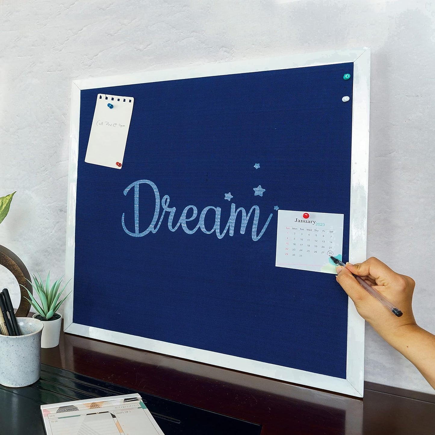 IVEI Framed Pink Linen Pin Board Bulletin Board for Wall Memory Memo with Wooden Frame |Hanging Board Picture Board for Home Office Decor, Cute Vision Board with Push Pin - Sunshine, Dream