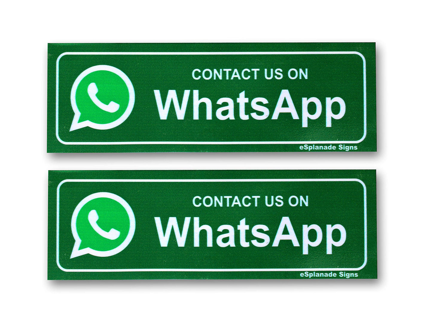 eSplanade CONTACT US ON WhatsApp Sign Sticker Decal - Easy to Mount Weather Resistant Long Lasting Ink Size (9" x 3")