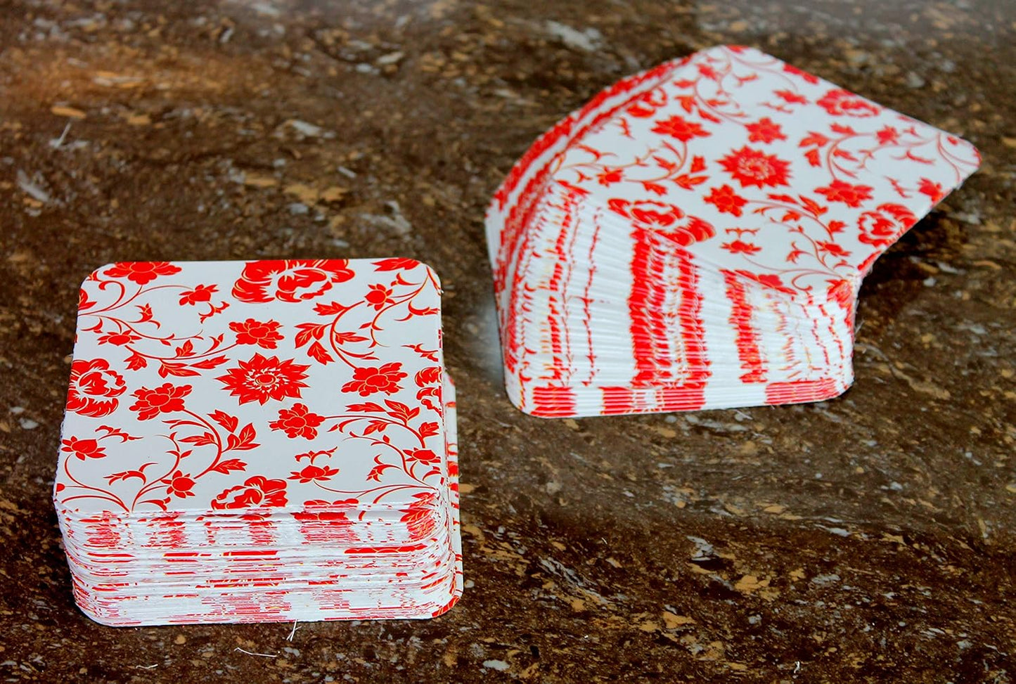 eSplanade Disposable Printed Paper Coasters - Use and Throw Reversible Round Paper Coasters - Set of 100 - Red & Black Floral