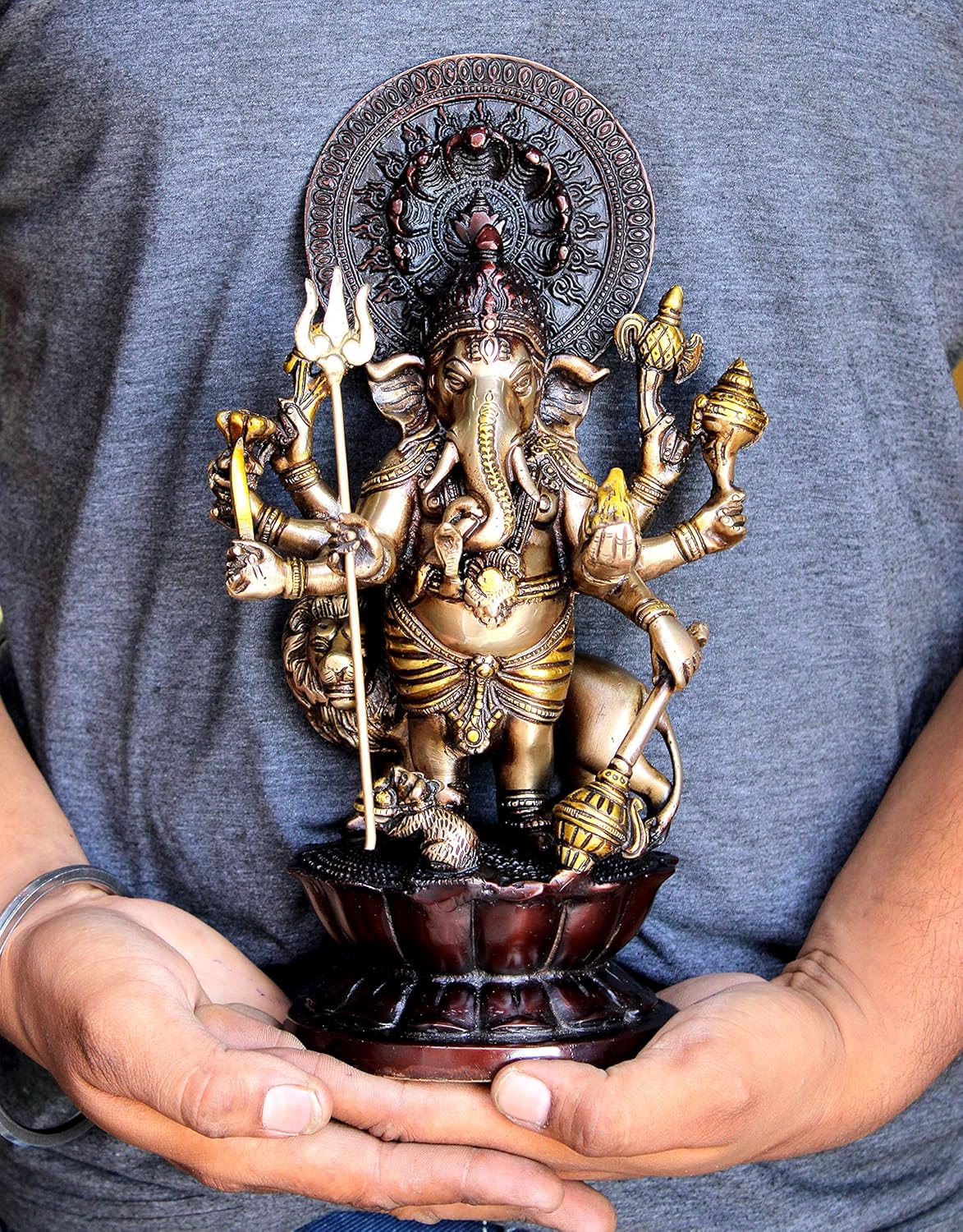 eSplanade Brass Heramba Ganapati Statue - 11.75 inches | Home Decor | Ganesh Ganesha Ganapathi Murti Idol