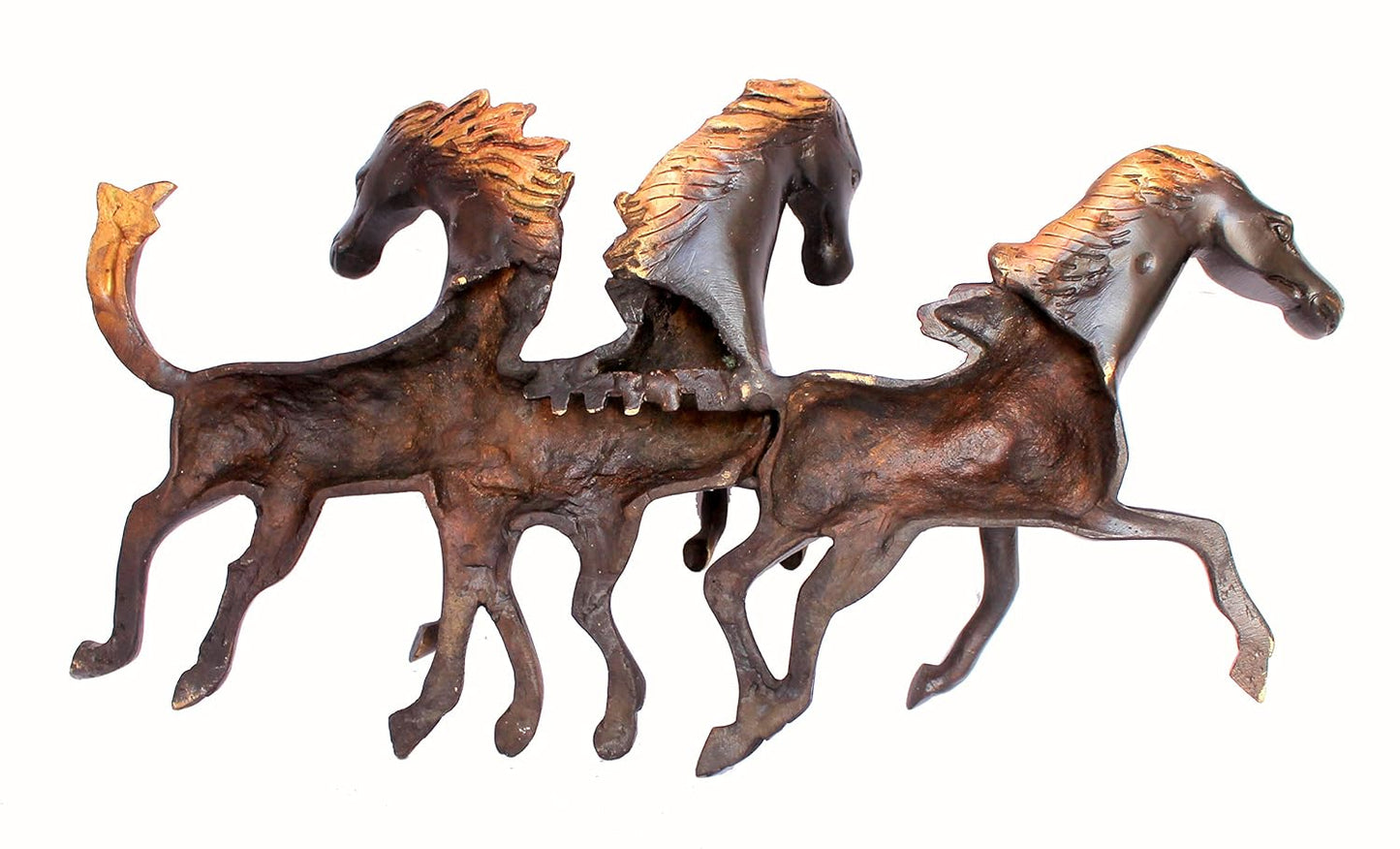 StonKraft Brass Three Running Horses Sculpture Statue Wall Hanging Showpiece Figurine Sculpture - Home Decor | Brown - 16.5" Inches (Large)